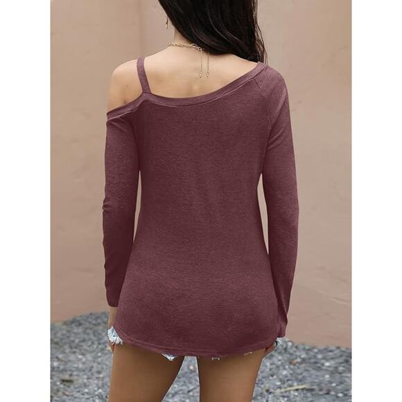 New Burgundy Size Large Long Sleeve, Off the Shoulder, Asymmetrical, Tunic Top - Picture 2 of 3